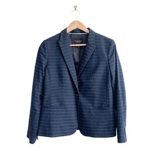 Banana Republic Womens Classic Blazer Jacket Stripes Navy Blue Size 12 Petite